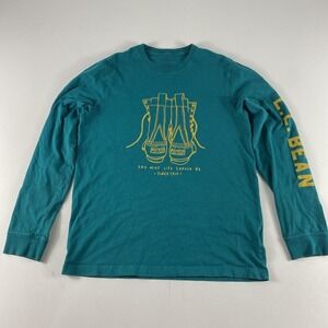 LL Bean Shirt Mens Medium Teal Long Sleeve Slightly Fitted Organic Cotton Boots